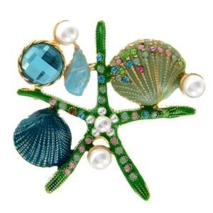 Green Blue Nautical Starfish Brooch: Coastal Chic for Every Occasion
